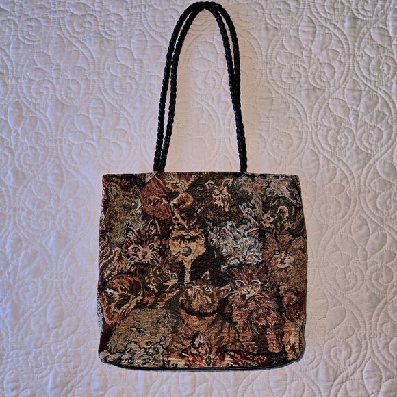 unknown Handbags - Cat Tapestry Purse with Internal Pockets and Braided Straps LIKE NEW!